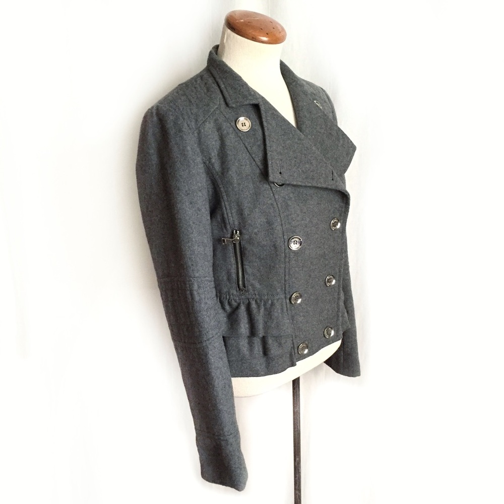 Express Gray Ruffled Bottom Wool Jacket - Picture 6 of 8